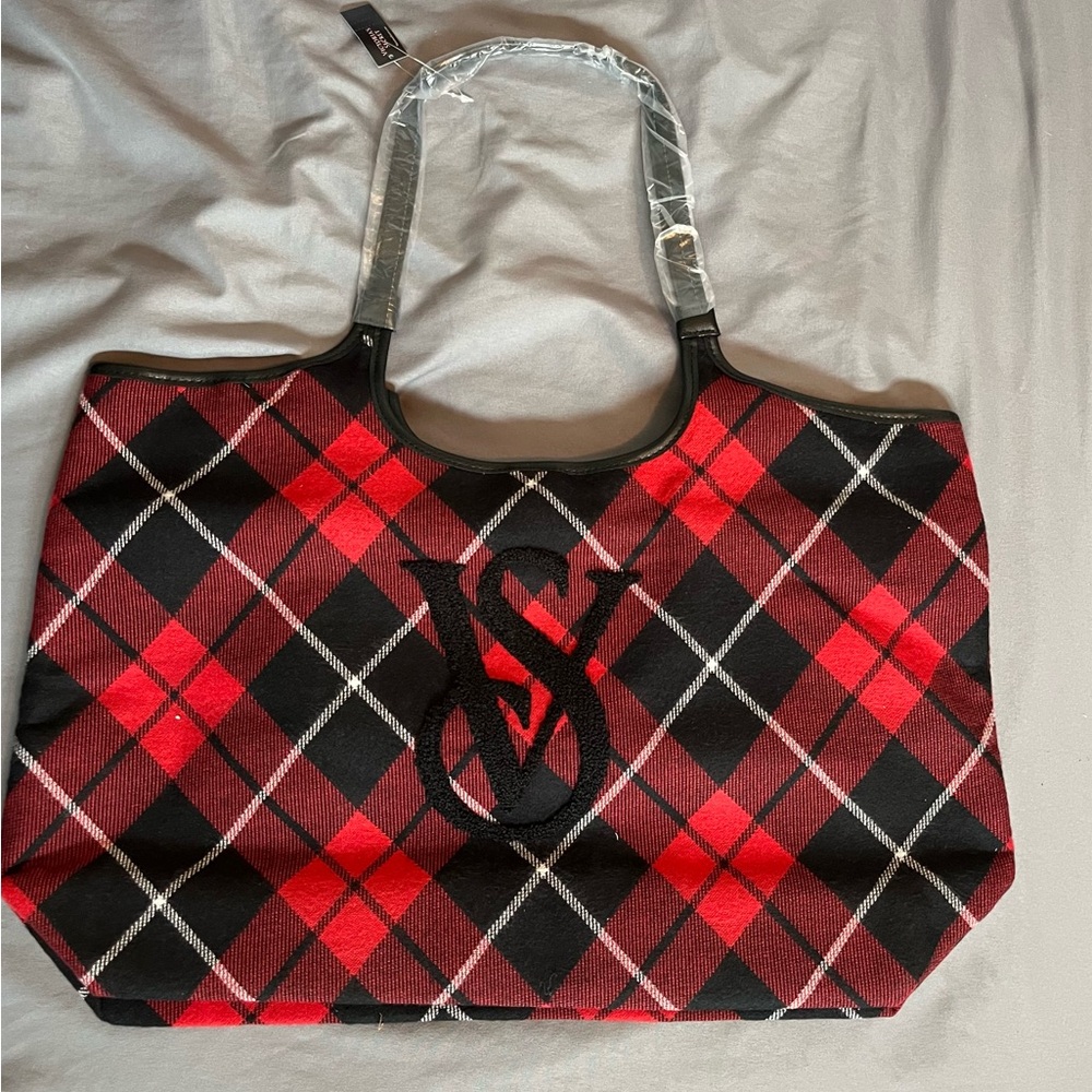 Victoria's Secret Red and Black Argyle Tote Bag- NEW WITH TAGS